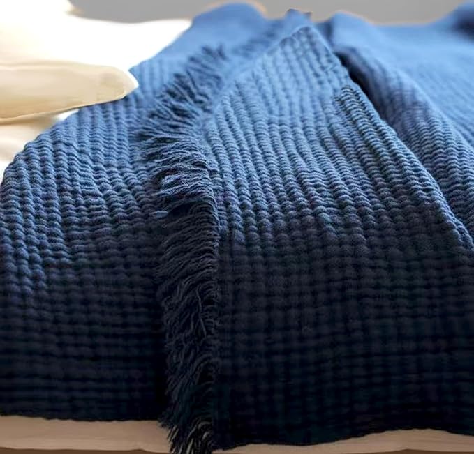 KyraHome Muslin Blankets for Adults, Kids, 60"x80", 100% Organic Cotton Large Cotton Throw Blankets for Couch, Plant Dyed Breathable Lightweight Gauze Blankets, All Season (Navy Blue)