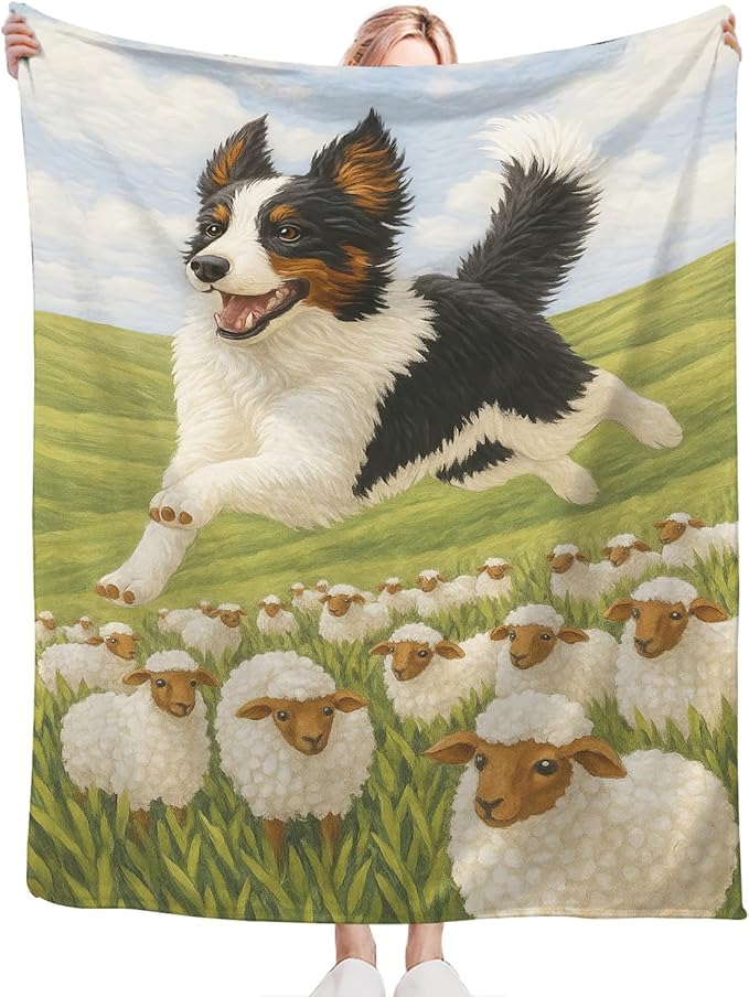 Border Collie Blanket for Girls Women Adults Kids Soft Cozy Fleece Collites Pet Print Throw Blankets Dog Lovers Gifts Warm Flannel Plush Lightweight Decor for Couch Bed Sofa 60"X50"