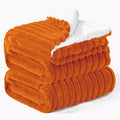 INFIIXSO Sherpa Fleece King Size Blanket - Super Soft & Warm Striped Fleece, Cozy Plush Fluffy Large Bed Blanket All Season Use (Burnt Orange, 104x90 Inches)