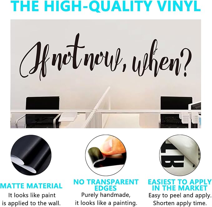 Motivational Quotes Wall Decals for Bedroom: Inspirational Vinyl Art Wall Stickers for Bathroom Kitchen Classroom Living Room Office - If Not Now When 35" X 9.8"