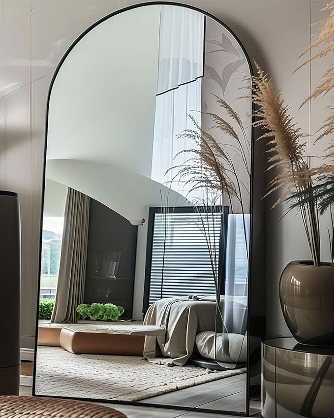 Full Length Floor Mirror - 77x38 Inches Oversized Arched Black Mirror for Bedroom, Living Room, Dressing Room - Elegant Freestanding & Leaner Mirror for Home Decor