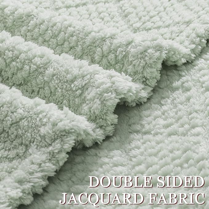 Whale Flotilla Fuzzy Fleece Throw Blanket for Couch, Bed, Soft Fluffy Jacquard Waffle Blankets for All Season, Lightweight and Warm, 50x60 Inch, Sage Green