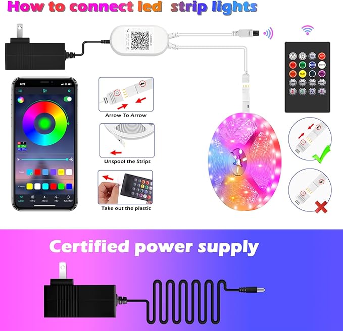 LETIANPAI Led Strip Lights, 82ft/25m Long Smart Light Strips Music Sync 5050 RGB Color Changing Rope Lights,Bluetooth APP/IR Remote/Switch Box Control Lights for Bedroom, (Red, Green, Blue)