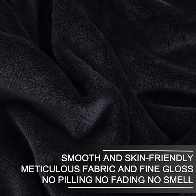 Polar Fleece Blanket Twin Size Lightweight Throw for The Bed Extra Soft Brush Fabric Super Warm Sofa Blanket 66" x 90"(Black Twin)