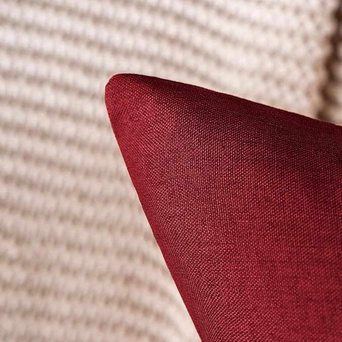 MIULEE Pack of 2 Decorative Outdoor Solid Waterproof Throw Pillow Covers Faux Linen Garden Farmhouse Cushion Cases for Patio Tent Balcony Couch Sofa 20x20 Inch Wine Red