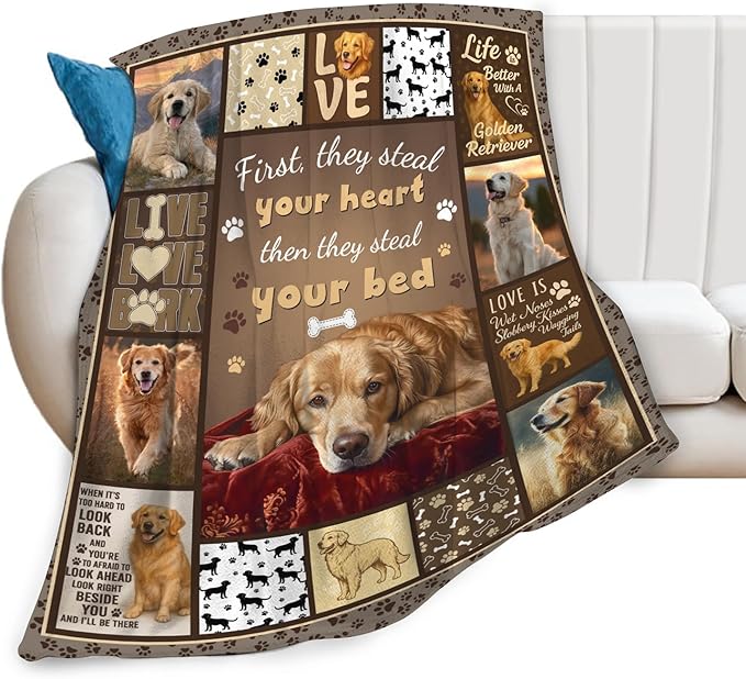 Golden Retriever Blanket for Girls Women Boys Men Adults Kids Soft Cozy Fleece Goldie Dog Pet Throw Blankets Gifts Warm Flannel Plush Lightweight Decor for Couch Bed Sofa 60"X50"