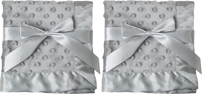 American Baby Company Heavenly Soft Chenille Security Blanket, 2-Layer Design with Minky Dot & Silky Satin, Gray, 14" x 14" for Boys and Girls (Pack of 2)