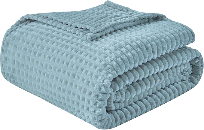 EMME Fleece Throw Blanket Luxury Flannel for Couch Bed Sofa Chairl, Soft, Plush, Warm and Cozy Blanket with Geometric Grid Design (Teal, 60'' x 80'')