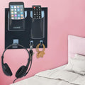 Bedside Shelf Organizer,Stick On Adhesive Wall Mounted Floating Shelf Holder for Phone,Headset,Remote-Good for Home,Dorm,Bedroom(Vertical Type/Black)