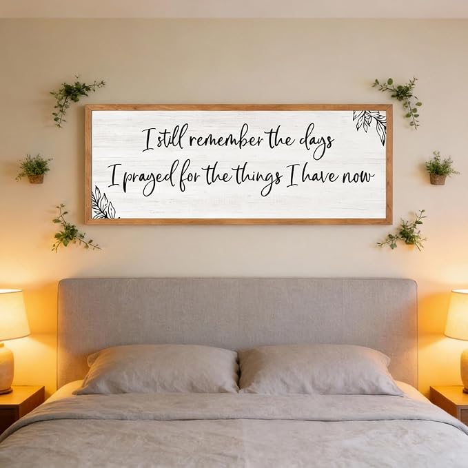 I Still Remember the Days Framed Wall Art - 40x15 Inch Wooden Inspirational Quote Sign, Gratitude & Faith-Inspired Home Decor for Living Room Bedroom Entryway, Natural