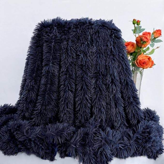 Ultra Soft Plush Blanket – Luxurious Furry Throw for Bed, Sofa, or Couch – Cozy & Warm Fuzzy Fur Design – Perfect for Relaxing – Navy Blue (51x63 Inches)