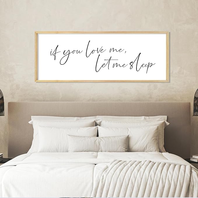 YWJKWLGS Funny Bedroom Sign Decor Over Bed If You Love Me Let Me Sleep Wall Art 32"×12" Humorous Rustic Wooden Plaque Above Bed for Sleep Lovers (Wood)