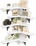 Fixwal Floating Shelves for Wall, Rustic Wood Wall Mounted Corner Shelf for Bathroom, Kitchen, Bedroom, Home Decor, Laundry Room, Living Room, Set of 5 (White)