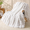 BEDELITE Faux Fur Cream Throw Blanket, Soft Cozy Plush Bubble Blanket for Couch Sofa Bedroom Living Room Decor - 870GSM Thick Warm Fuzzy Fluffy Faux Rabbit Fur Blanket for Women Gift, 60x80 Inches