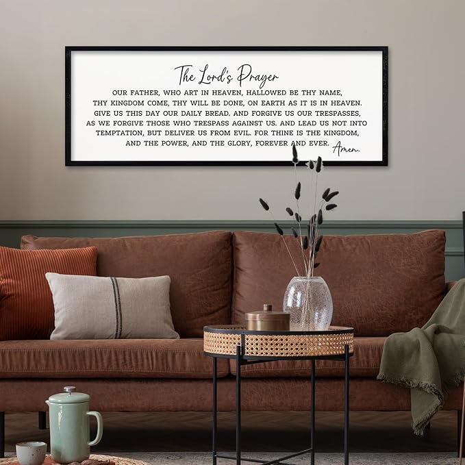 comurdyo The Lords Prayer Our Father Sign Wall Decor 40"X15" Bible Verse Quotes Christian Scripture Large Catholic Inspirational Wooden Framed Wall Hanging Art (Black)