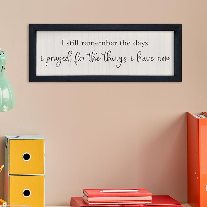 comurdyo Inspirational Quote Bible Verse Wall Decor I Still Remember the Days I Prayed Sign 16"×6" Christian Plaque for Master Bedroom Living Room Small Wood Framed Wall Hanging Art (Black)