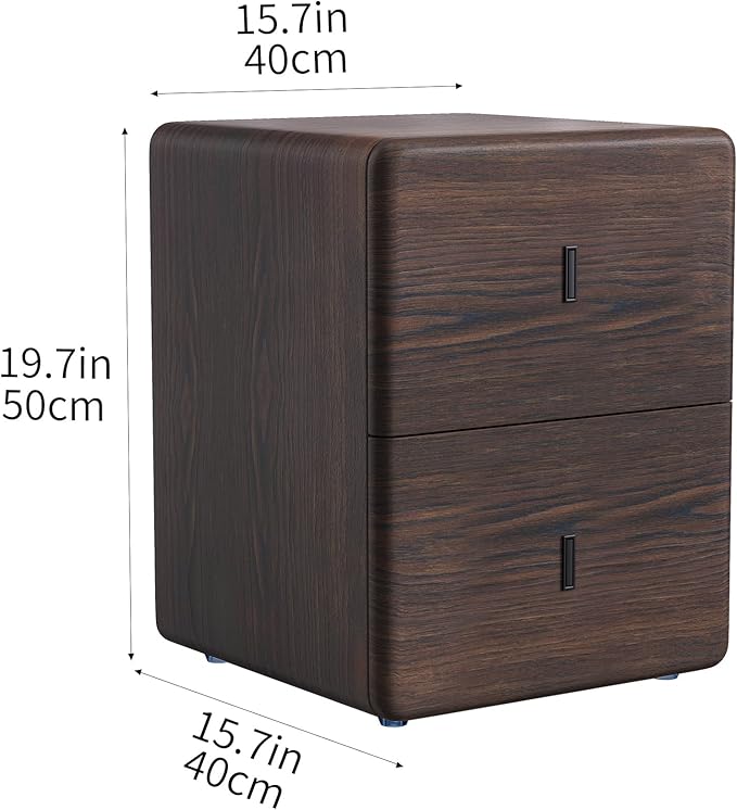 VICITON Narrow Nightstand with Drawers, Faux Leather Bedside Table, Solid Wood Drawer, Small Side Table for Bedroom (Leather Black Walnut, 15.7" x 15.7" x 19.7")