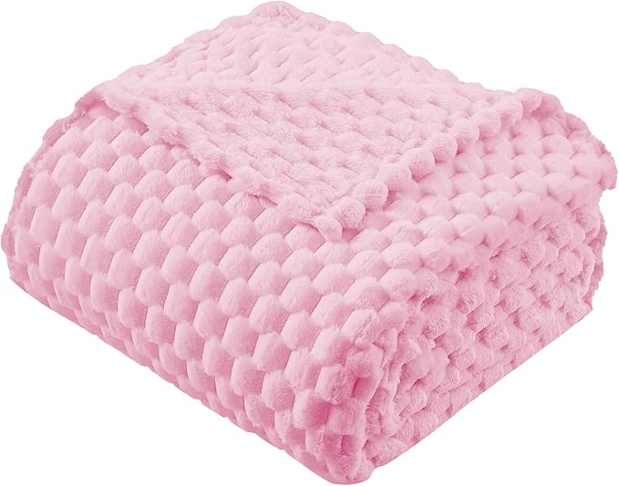 Super Soft Fleece Twin Blanket 50x70 Inches for Couch, Premium Silky with 3D Imitation Turtle Shell Jacquard Decorative Blankets, Lightweight and Cozy for Sofa.Light Pink-1