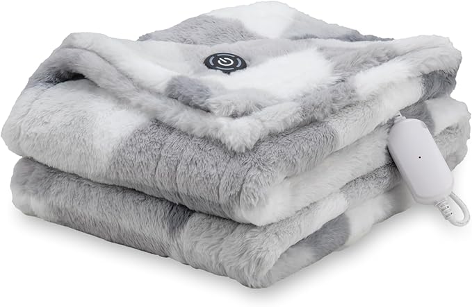 Berkshire Blanket Heated Throw Blanket, Grace Fur to Loftmink Reversible Electric Throw with 4 Heat Levels, Fast Heating Printed Throw for Couch and Bed, Auto Shut-Off Feature (50"x60")