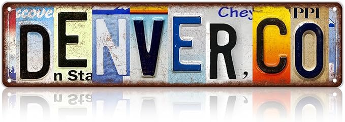 Vintage City Street Sign Denver,CO Wall Decor Metal Tin Signs for Bar Home Bedroom Garage