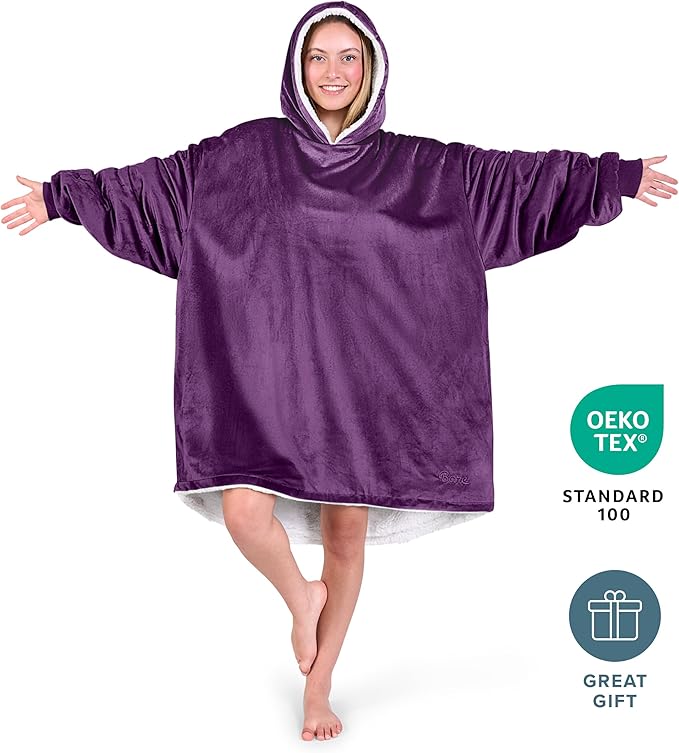 Bare Home Wearable Blanket Hoodie - Soft Plush Sherpa - Warm and Cozy - Oversized Wearable Blanket - Adult & Kid Sizes
