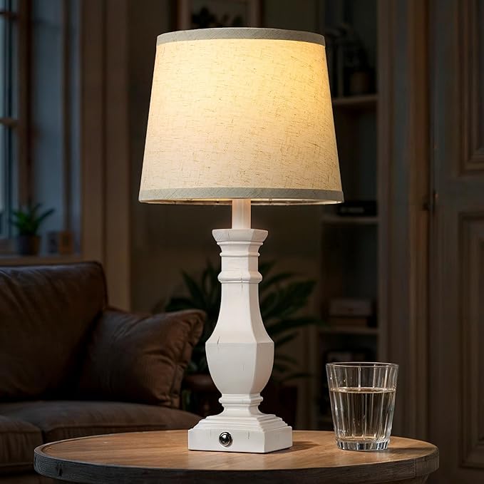 ROTTOGOON Dimmable Table Lamps Set of 2, Rustic Farmhouse Table Lamps for Living Room Bedroom, Bedside Desk Lamps for end Tables, Touch Lamps for nightstand, 9W Bulbs Included, 22", White