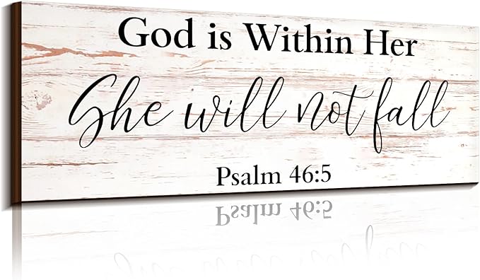 Jetec Farmhouse Bible Verse Scripture Wall Signs, God Is with Her She Will Not Fall Wooden Plaque Decor for Church Home Christian Wall Art Decor(17 x 6 Inch, Psalm)