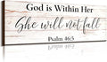 Jetec Farmhouse Bible Verse Scripture Wall Signs, God Is with Her She Will Not Fall Wooden Plaque Decor for Church Home Christian Wall Art Decor(17 x 6 Inch, Psalm)