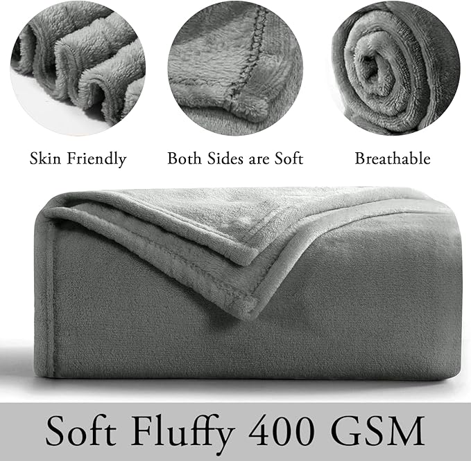 IR Imperial Rooms Fleece Blanket 16 Pack - Super Soft Fluffy Light Grey Throw Blanket for Sofa and Bed - Warm and Cozy Lightweight 400 GSM Microfiber Bed Throws Blankets, 50x60 Inches (Throw/Travel)