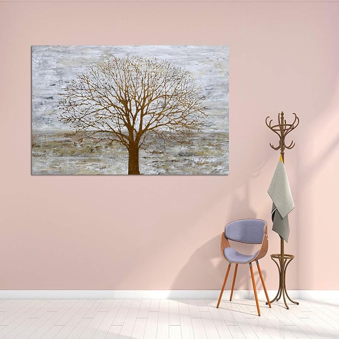 Yihui Arts Canvas Wall Art for Living Room, Gray Wall Decor Long Nature Tree Painting Large Abstract Canvas Artwork Contemporary Pictures Modern Landscape for Office Decoration