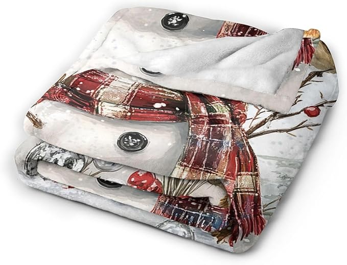 Snowman Throw Blanket - Soft Plush Fleece Christmas Winter Bedding Blankets- Cozy Snowman Stuff Gifts for Women Girls Kids Adults 50"X60"
