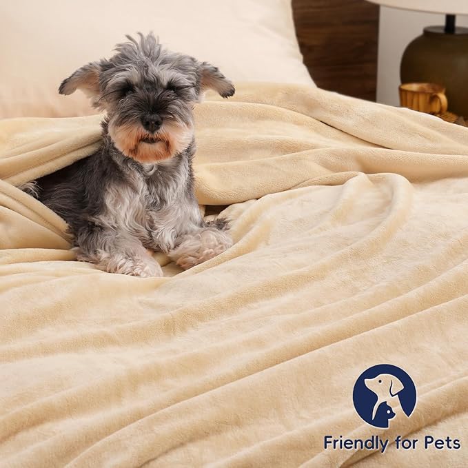 PHF Ultra Soft Fleece Blanket King Size, No Shed No Pilling Luxury Plush Cozy 300GSM Lightweight Blanket for Bed, Couch, Chair, Sofa Suitable for All Season, 108" x 90", Beige