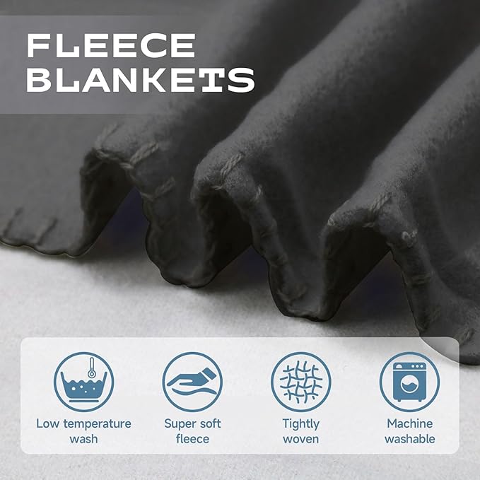 12PCS Fleece Throw Blankets Bulk 60 x 50 in Soft Blankets Fabric Warm Lightweight Wool Blanket Cozy Coverlet for Beds Sofas Home Wedding Season(Black + Blue)