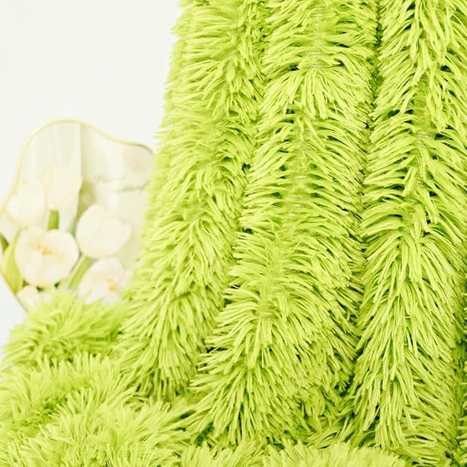 Plush Super Soft Blanket Bedding Sofa Cover Furry Fuzzy Fur Warm Throw Qulit Cozy Couch Blanket for Winter (63"x79",Yellow Green)