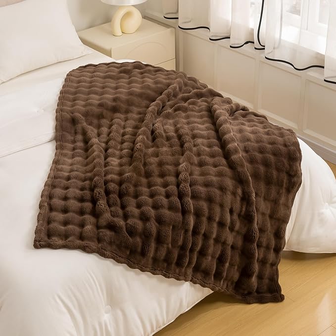 YUSOKI Luxury 3D Bubble Light Weighted Throw Blanket 1.8lb,All Ages,Home Decoration, (Brown,50 * 60inches)