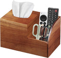 Wood Tissue Box Cover Square wiht Storage, Acacia Tissues Box Holder, Decorative Cube Tissues Box Organizer with Remote Control Holder for Bathroom, Nightstand, Modern Farmhouse Decor