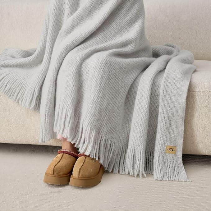 UGG Knit Throw Blanket – Soft Lightweight Throw Blanket for Couch, Bed Throws or Luxury Home Decor, Blankets & Throws for Home, Living Room and Bedroom, 50" x 70" (Margot) (Light Gray)