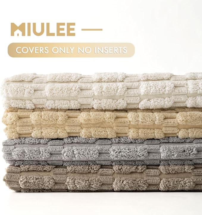 MIULEE Pack of 4 Neutral Decorative Throw Pillow Covers 18x18 Inch for Couch Sofa Living Room Bed Rustic Farmhouse Boho Corduroy Soft Striped Pillow Covers Home Decor