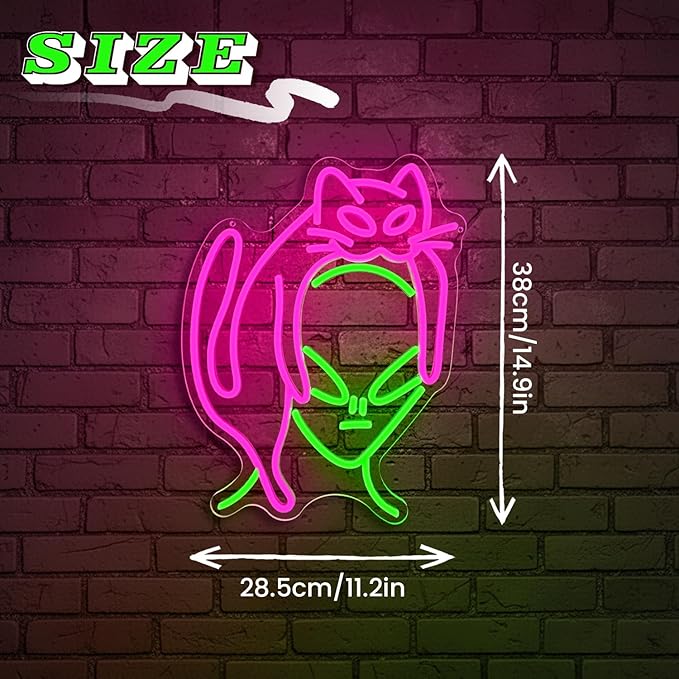 Alien Cat Neon Sign,Dimmable LED Neon Signs for Wall Decor,USB Powered Alien Neon Light for Bedroom, Game Room, Bar,Aesthetic Alien Cat Lover Decor