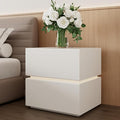 Nightstand with 2 Drawer, Bedside Table with Microfibre Leather, Fashion Night Stand for Bedroom, No Assembly Required (White, 2 Drawers with Light)