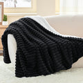 INFIIXSO Sherpa Throw Blanket for Couch - Super Soft & Warm Striped Fleece Blanket, Cozy Plush Fluffy Blanket All Season Use (Black, 50x60 Inches)
