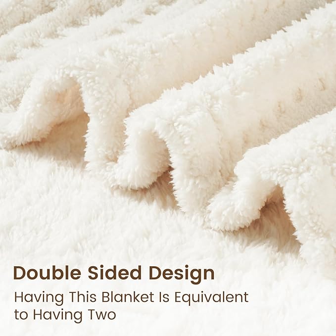David's Home Ultra Soft Fleece Blanket Twin Size for Bed, Plush Shaggy Fluffy 3D Jacquard Waffle Throw for Couch, Warm Lightweight for Fall Winter,Fuzzy Aesthetic Room Decor,66x90 inches,Cream