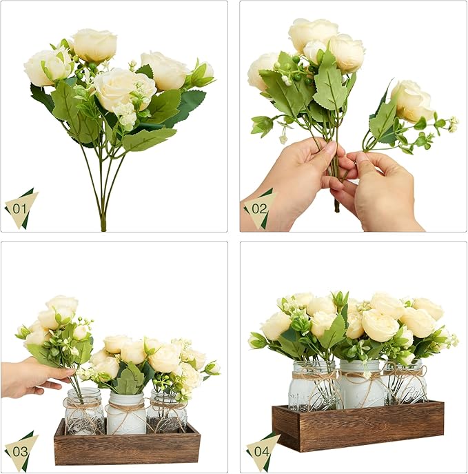 XXXFLOWER 3 Pcs Mason Jars Lights Fall Table Centerpieces - Birthday Gifts for Women Mom Wife,Indoor Decors for Farmhouse Coffee Table Dining Room Kitchen Wedding