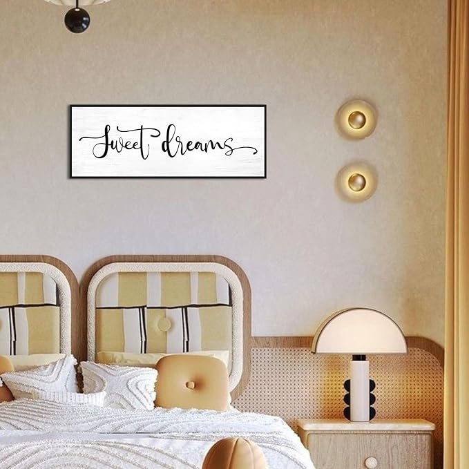 Sweet Dreams Wall Decor Above Bed: Farmhouse Bedroom Sign Guest Room Wall Decor,32x12 Inch Framed Canvas Modern Master Bedroom Wall Art Rustic Hanging Plaque Home Decor