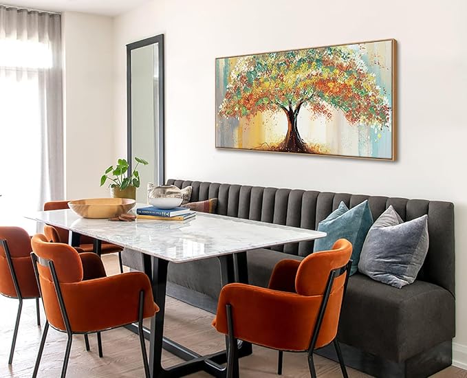 Framed Abstract Tree Canvas Wall Art Extra Large Colorful Tree Painting Print Modern Artwork for Living Room Bedroom Office Decor Home Decorations 24" x 48"