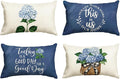 AVOIN colorlife Blue Hydrangea Spring Summer Throw Pillow Covers, 12 x 20 Inch Today is A Good Day Dark Blue Cushion Case Decoration for Sofa Couch Set of 4, Bule