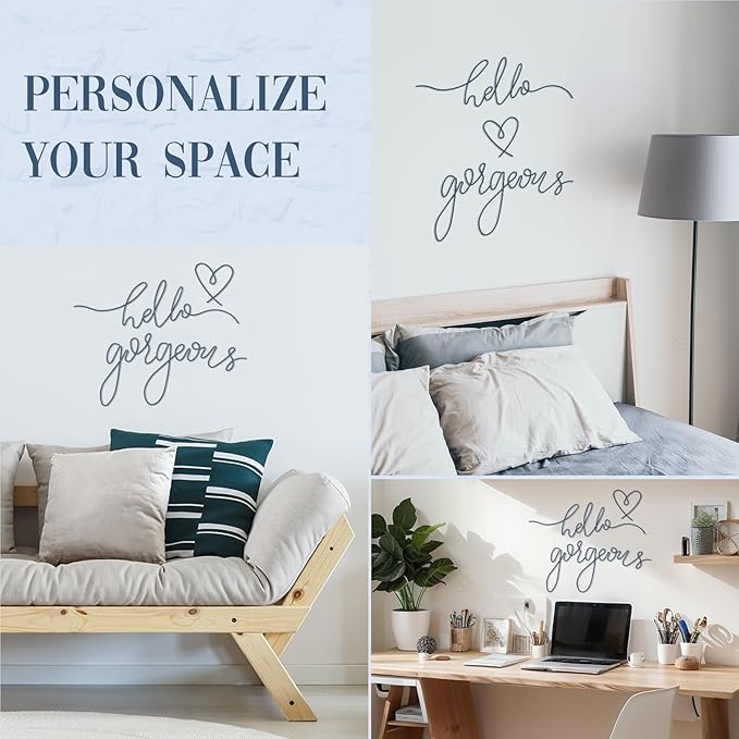 Hicarer Hello Gorgeous Metal Wall Art Decor Minimalist Decoration Metal Hello Gorgeous Decorative Sign for Living Room Office Bedroom Hotel Home Wall Decoration(Blue,Classic Style)