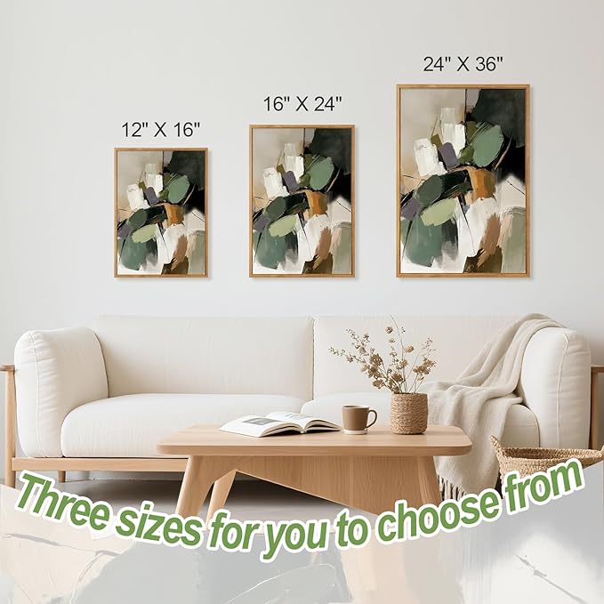 CHDITB Modern Abstract Framed Canvas Wall Art, Minimalist Neutral Wall Decor, Mid Century Poster, Wabi Sabi Painting, Earth Tone Boho Geometric Art Print for Living Room Bedroom Office Decor 12”X16”x3