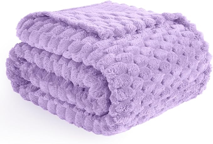 Vessia Flannel Fleece Throw Blanket, 3D Jacquard Light Purple Fuzzy and Warm Blanket for Couch, Sofa, Bed, 300GSM Super Soft Touch Cozy Home Decor for All Seasons (50x70 inches)