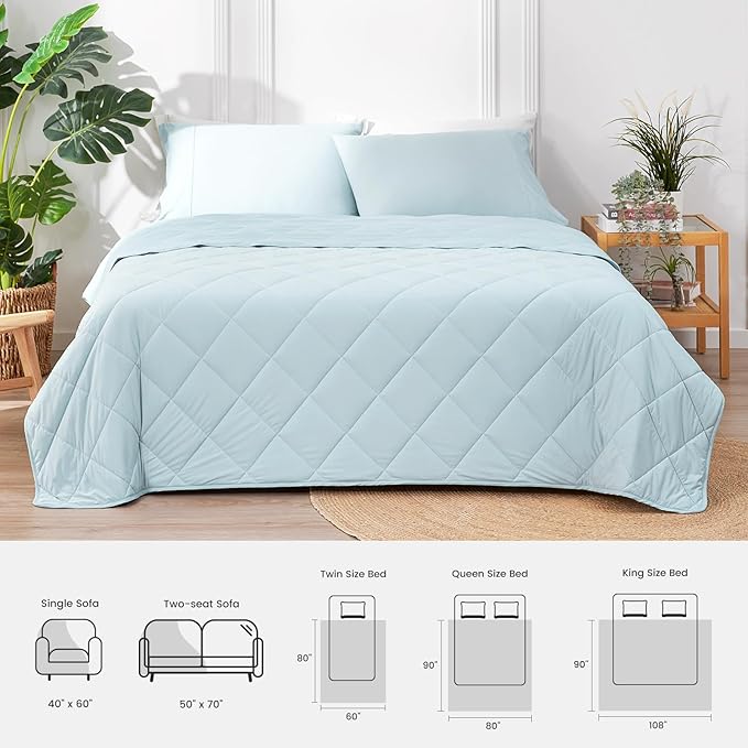 Cozy Bliss Cooling Blanket for Hot Sleepers Queen Size, Q-Max 0.45 Cooling Comfort, Cold Blankets for Night Sweats Sleeping, Ultra-Cool Lightweight Breathable Summer Blanket for Bed, Cool Blue